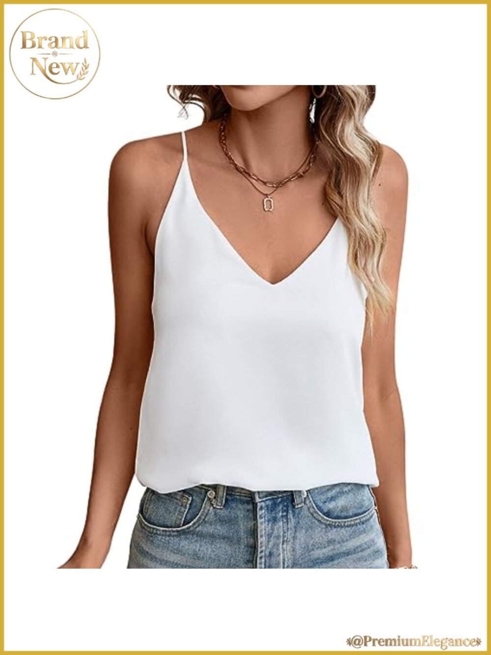 Silky V Neck Spaghetti Strap Tank Top Loose Fit Cami Blouse Sleeveless